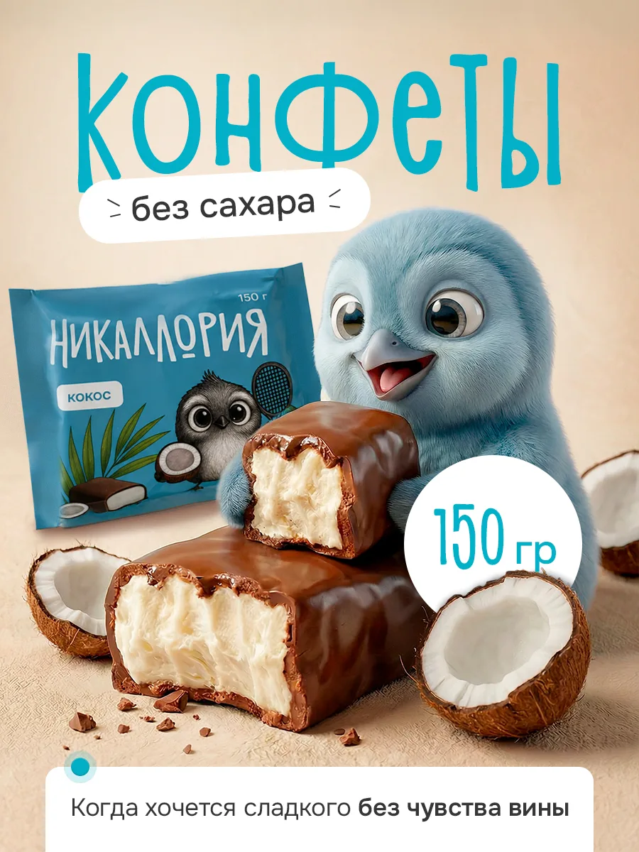 Конфеты «Никаллория» с кокосовой начинкой без добавленного сахара