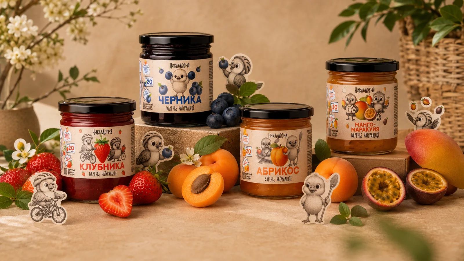 Линейка вкусов варенья Никаллория с ягодами и фруктами