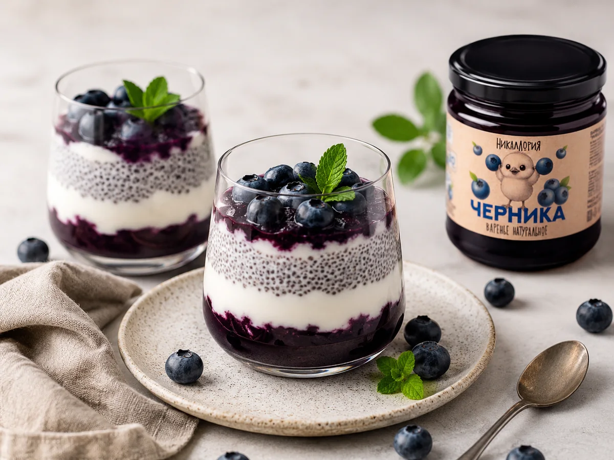 Чиа-йогурт с черничным вареньем Никаллория